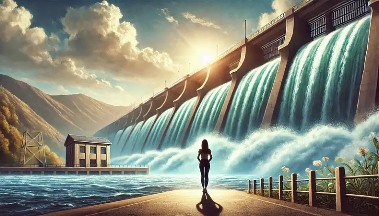 The dam harnesses the power of water that has been made to wait