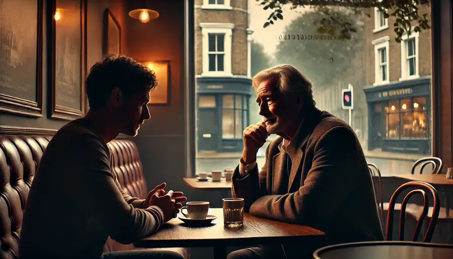 Two friends sat by the window, and the sunlight poured in, brightening their creased faces.