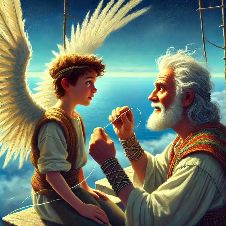 Greek Mythology:“We are going to fly away, my son,”  