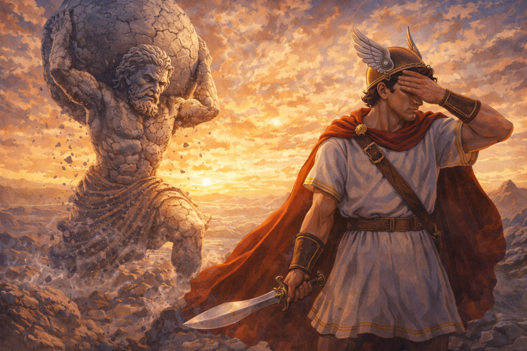 Perseus and Atlas at sunset