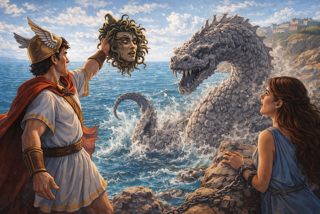 Perseus defeats the sea serpent