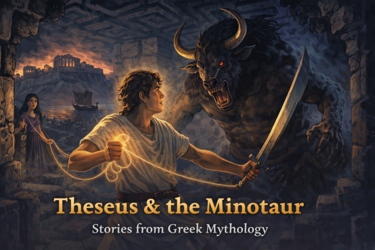 Theseus battles the Minotaur in darkness